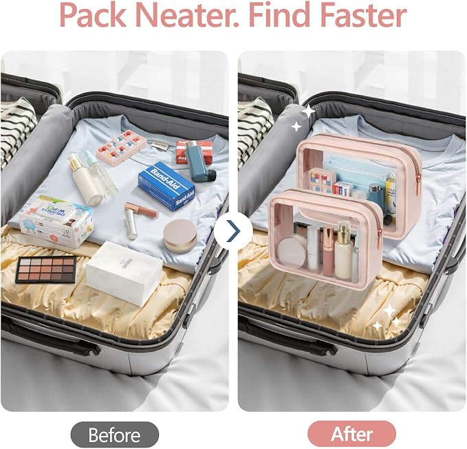 Clear Makeup Bag Foldable - TSA Approved Toiletry Bag for Travel | Metal Zipper, Reinforced Seam, Water Resistant, Medium for Carry-on, Large for Checked Luggage, for Car Storage Organizer - Image 8