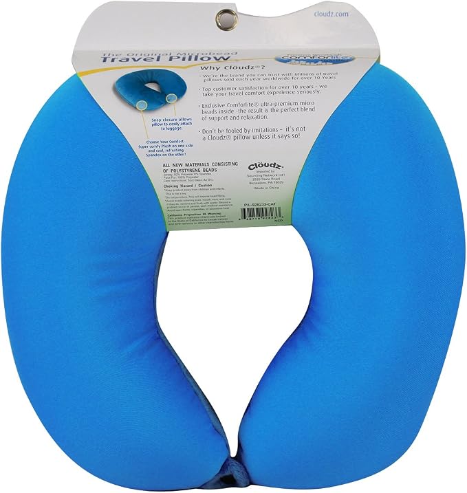 Dual Comfort Microbead Airplane Travel Neck Pillow. Soft Cozy Plush Fabric on One Side, Cool Relaxing Spandex on the Other! Customize Your Comfort and Support at Home or On the Go! Bright Blue - Image 2