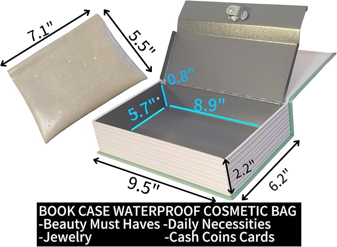 Book Safe with Key Lock - Hidden Compartment Security Box for Cash, Jewelry & Passports | Portable Steel Lockbox for Home, Office, Travel | 9.5"x6.2"x2.2" | Cosmetic Bag Included(The Little Women) - Image 5