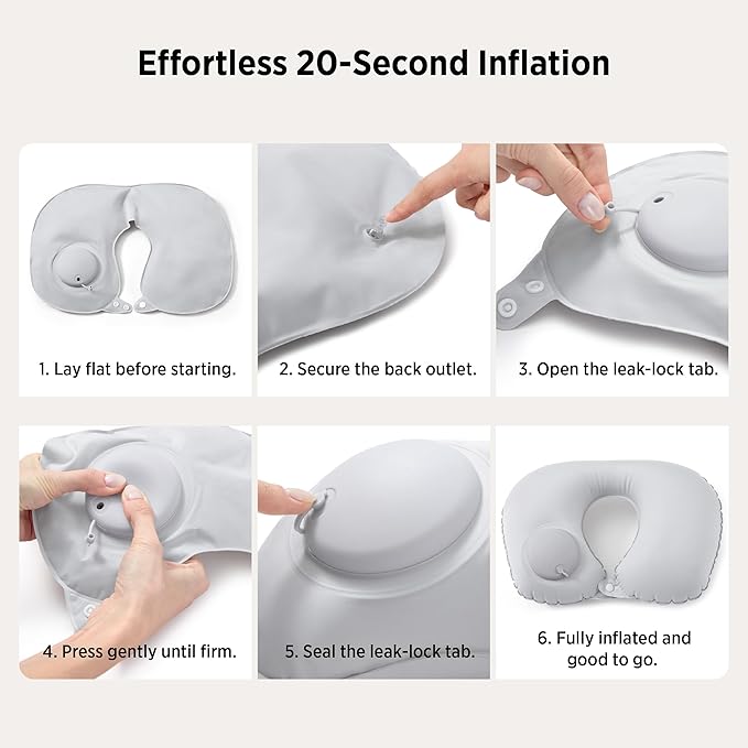 Bedsure Travel Blanket Set with Inflatable Neck Pillow and Eye Mask - Lightweight 3-in-1 Airplane Packable Blanket, Compact Travel Essentials, Grey - Image 3