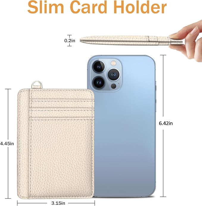 Yonlevres Credit Card Holder Women Slim RFID Blocking Wallet Small Beige | Front Pocket, Handy, RFID Blocking, Woman Girls Ladies Gifts, D-ring for Keychain,Thin Mini Card Case, ID Window, PU Leather - Image 6