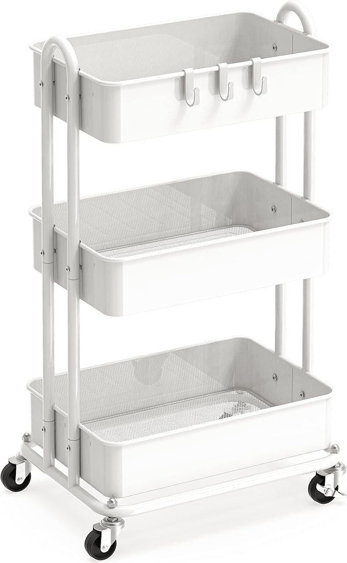 Simple Houseware 3-Tier Heavy Duty Metal Utility Rolling Cart, White by SimpleHouseware