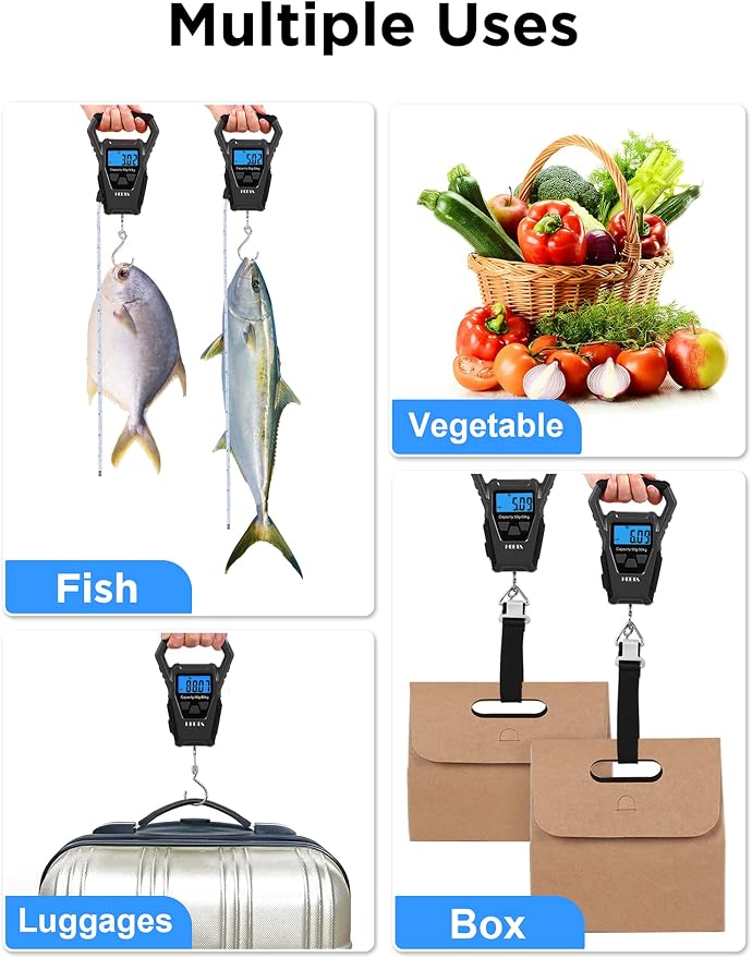 HEETA Waterproof Fish Scale Digital Hanging Fishing Luggage Weight Scale | Up 110lb/50kg Portable Scale with Backlit LCD Display, for Home & Outdoor, Measuring Tape and 2 AAA Batteries Included - Image 7
