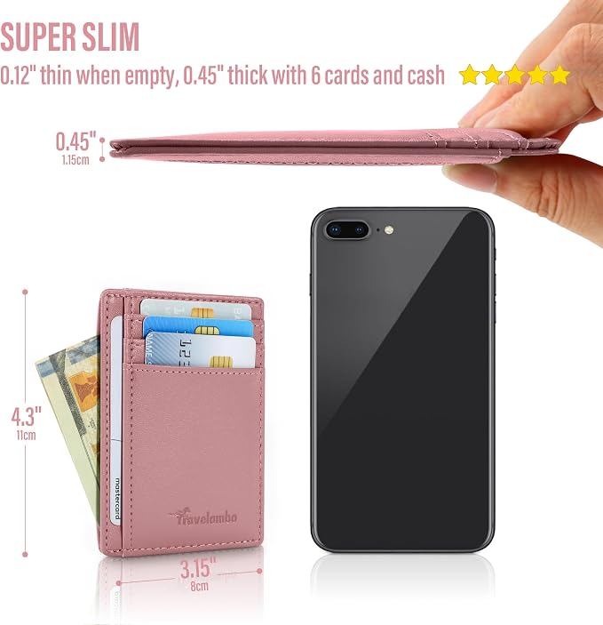 Travelambo Slim Wallet Front Pocket Minimalist Leather RFID Blocking Medium Size - Image 3