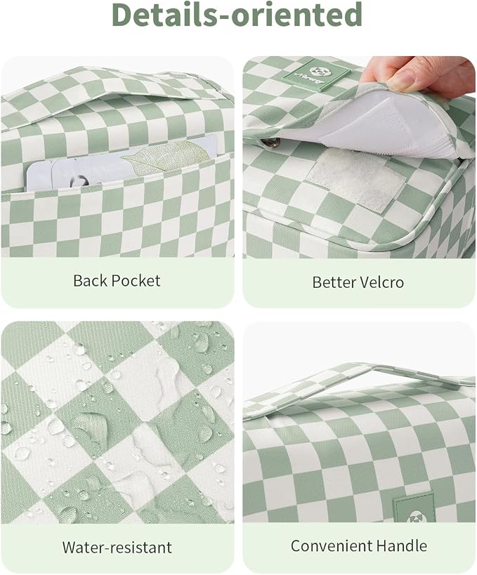 Narwey Small Hanging Travel Toiletry Bag for Traveling Women, Checkered Travel Bag for Toiletries, Makeup Bag Organizer Make Up Cosmetic Bags, Gifts for Kids Teen Girls (Mint Green Checkerboard) - Image 5