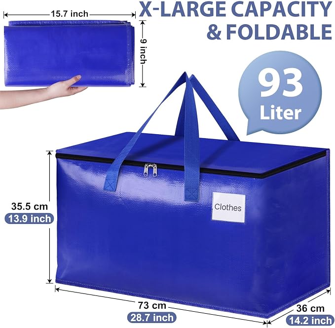 StorageRight Moving Bags, Moving Boxes, 93L 6-Pack Sotrage Bags, 4 Colors | Heavy Duty Storage Bins with Lids, Zipper, Reinforced Handles, Tag Pocket, Foldable Moving Supplies for Collge, Dorm,Travel - Image 2