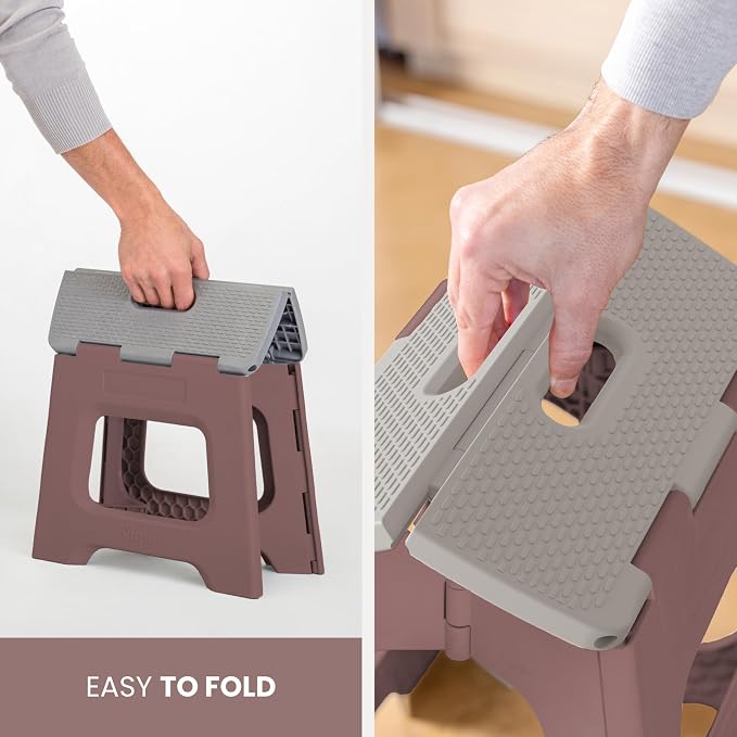 Vigar Compact Foldable Step Stool, 10-1/2-Inch, Brown | For Adults, Up to 330 Pound, Lightweight Stool, Non-Slip, Folding Design, Compact Size, Easy to Store - Image 8