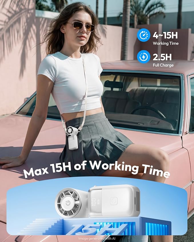 Gaiatop Portable Mini Fan Handheld, 3-in-1 Foldable Pocket Fan, Up to 15H | Personal Small Hand Fan, 6-Speed Turbo Cooling, USB Rechargeable, Outdoor Travel Essentials, Gifts for Women Men Teens, White - Image 5