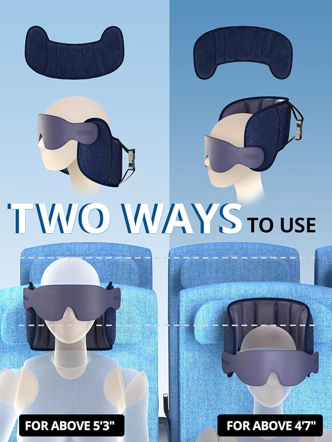 Travel Pillow fit Various Heights, Aiplane Sleep Stable Support | Seat Strap System, 360° Headrest Airplane Pillow for Long Flight, Stop Bobblehead, 3D Eye Mask, Travel Essential, Grey - Image 2