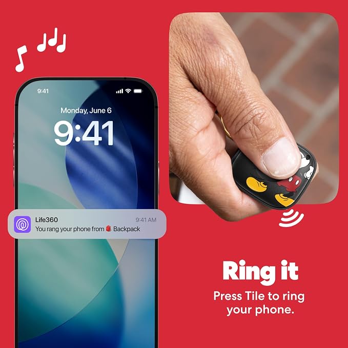 Life360 Tile Starter Pack - Mickey Mouse - Bluetooth Trackers and Item Finders for Keys, Wallets & More. Both iOS and Android Compatible. Phone Finder. 2-Pack (Black Mate/Slim) - Image 4