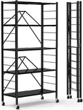 Himix 5-Tier Foldable Expandable Storage Shelves Wheels Kitchen 2-in-1 Rack | Folding shelving units, Metal collapsible organization, Changeable into 2 shelf units, Adjustable, Garage, Holds 2400 Ibs by Himix