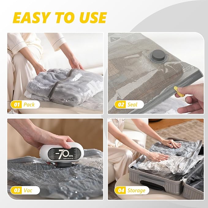 15 Pack Travel Vacuum Bags with Electric Pump, 70KPa Vacuum Storage Bags for Clothing, Reusable Space Saver Bags for Suitcase, Travel & Home Storage, Plaster White - Image 7