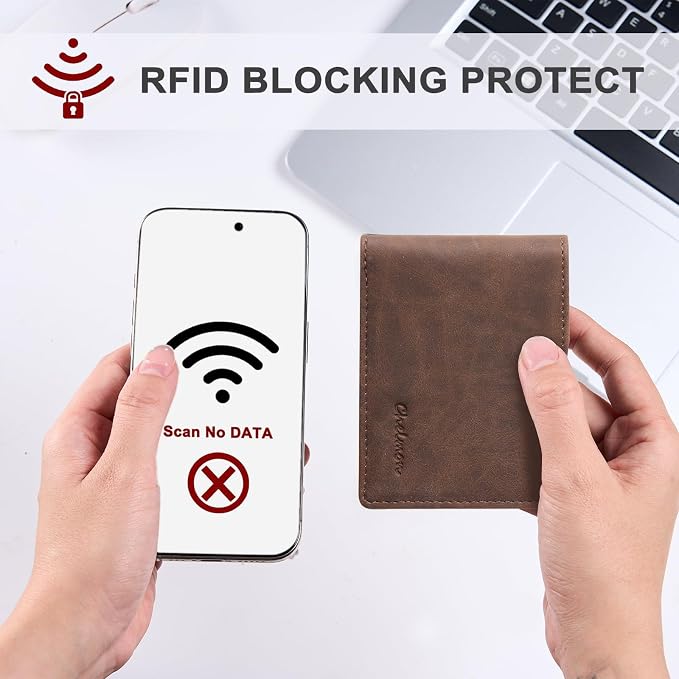 Chelmon Slim Wallet for Men ID Window with RFID Blocking Front Pocket Minimalist Bifold Bussiness Card Holder Gift for Men, CH Coffee - Image 4