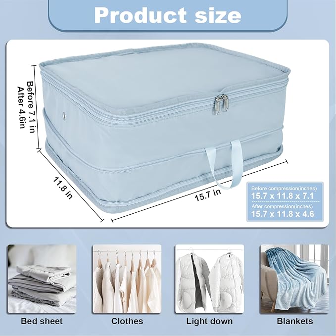 Packing Cubes for Travel Packing Organizers Compression Travel Cubes, Blue | Compression Packing Cubes Luggage Suitcase Organizer Bags Compression Bags for Travel Accessories - Image 2