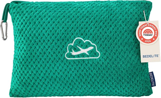 BEDELITE Travel Blanket with Bag, Jacquard Fleece Blanket 65"x40", Teal | Ultra-soft Airplane Blanket, Luggage Sleeve & Backpack Clip, Travel Essentials for Women, Foldable as Pillow for Long Flight by BEDELITE