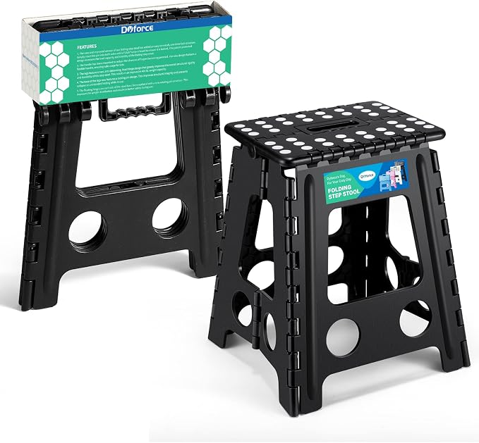 Dyforce Folding Step Stool 16 Inch,400lbs Foldable Step Stool for Adults | Step Stool Foldable Black,Non-Slip Plastic Stepping Stool with Carry Handle,Lightweight for Bathroom Kitchen Bedroom Garden by DyforceHomeDecorCOLTD