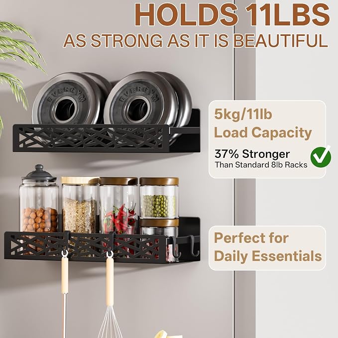 DTUQYX 4 Pack Magnetic Spice Rack for Refrigerator, Heavy Duty Metal Magnetic Fridge Spice Rack Organizer with 4 Hooks, No Drilling Rustproof Spice Storage for Kitchen Organization,11LB Load Capacity - Image 3
