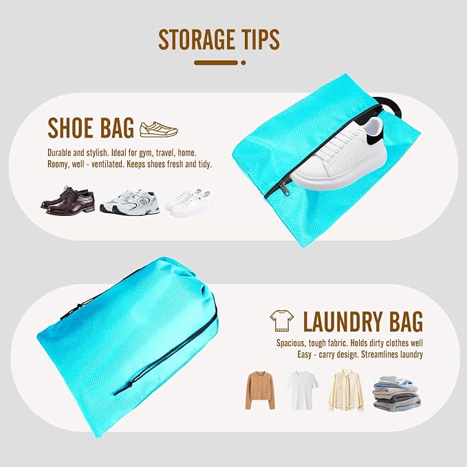 8 Set Compression Packing Cubes for Travel, Expandable Luggage Organizer with Shoe Bag & Laundry Bag - Lightweight Suitcase & Backpack Travel Essentials (Sky Blue) - Image 5