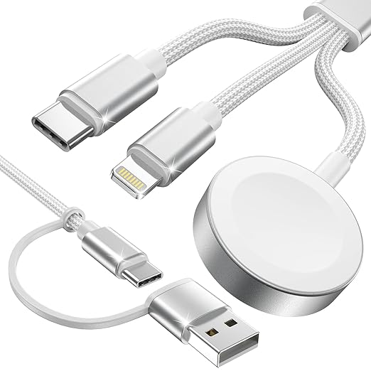 Travel Essentials,3 in 2 USB C Cable for Apple Watch Charger,iPhone Charger,Multi Charging Cable,Cruise Vacation Camping Essentials,Portable for iWatch Series 11-2/Ultra/SE & iPhone 17-12,Car,White by ChargeBeyondPowerWithin