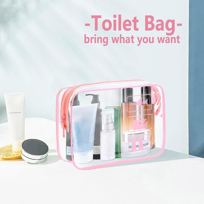 TSA Approved Toiletry Bag 3 Pack,Clear Travel Bags for Toiletries | Carry on Airport Airline Compliant Bag ,Clear Makeup Bags Toiletry bags Quart Size Travel Bag, Pink - Image 4