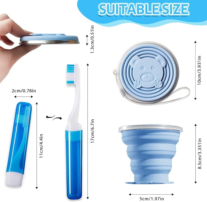 Toothbrush Travel Case, Travel Toothbrush Silicone Collapsible Toothbrush Cup, Travel Toothbrush Set Suitable for Business Camping Travel or Daily Use (Blue) - Image 5