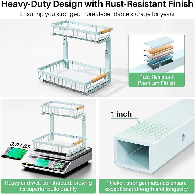 Kitstorack Under Sink Organizer, 2 Tier Under the Sink Storage, Slide out Pull out Cabinet Organizer Shelf, Metal Sliding Drawer for Kitchen Bathroom Pantry Closet Organization Rack, Blue, 1 Pack - Image 7