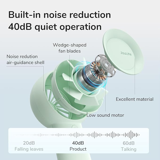 JISULIFE Portable Handheld Turbo Fan Rechargeable 4000mAh 5-Speed (Green) | Up to 16H max cooling, Personal Battery Powered Pocket Fan for Travel/Outdoor/Vacation/Concerts, Birthday Gifts for Women - Image 8