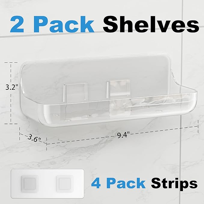 Adhesive Bathroom Shelves, 2 Pack Acryilc No Drill Stick on Shelf - Image 2
