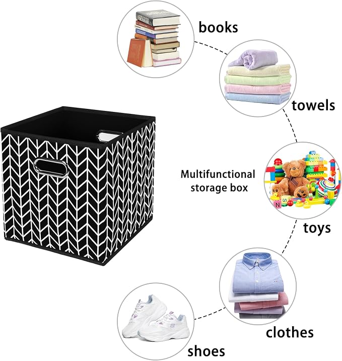 Fabric storage bins Cubes, Fabric Cube Organizer with Handle, Foldable Cube Bins for Cloth or Accessary Storage, 11x11x11, Set of 6, (Black Leaf) - Image 3
