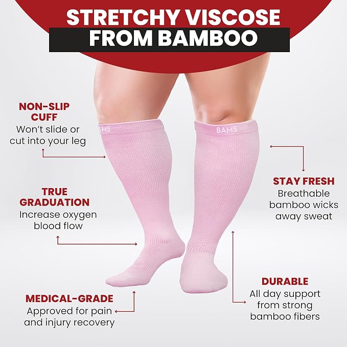 BAMS Plus Size Compression Socks Wide Calf XL XXL XXXL – Graduated Knee-High Support, Viscose from Bamboo Easy-On/Easy-Off - Image 5