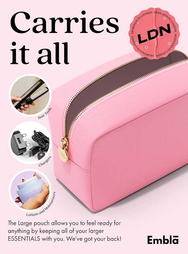 Embla Large Makeup Bag and Waterproof Nylon Travel Toiletry Bag, Large Capacity Cosmetic Zipper Pouch, Light Pink - Image 4