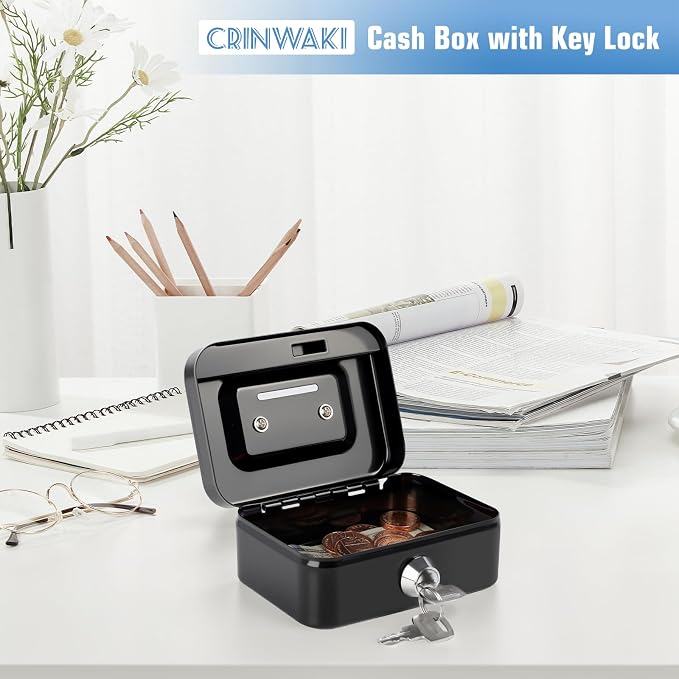 Cash Box with Lock Small Cute Lock Box with Money Slot Mini Portable Casino Safe Coin Box 4.5"x3.4"x2.4" Black - Image 4