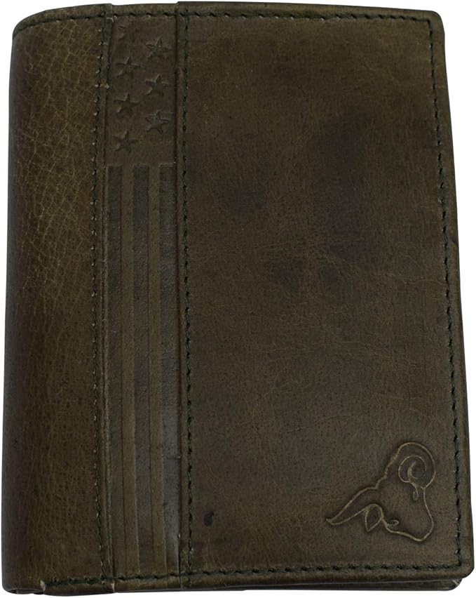 RFID Blocking Genuine Leather Badge Holder Bifold Wallet USA Series (Green) - Image 5