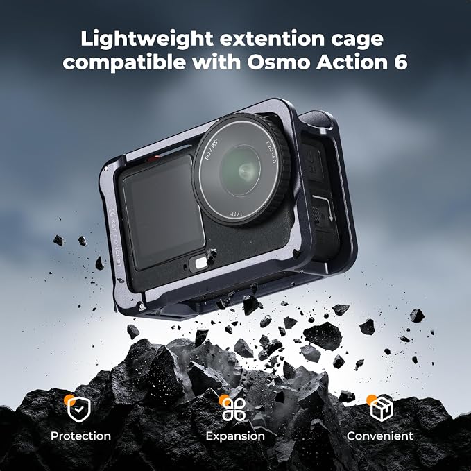 K&F CONCEPT Ultra Lightweight Cage for DJI Osmo Action 6 Camera Accessories | Aluminum Alloy Camera Cage with Wrist Strap, Cold Shoe Mount Expansion Protective Frame 1/4" Screw Interface for Tripod,AC129 - Image 2