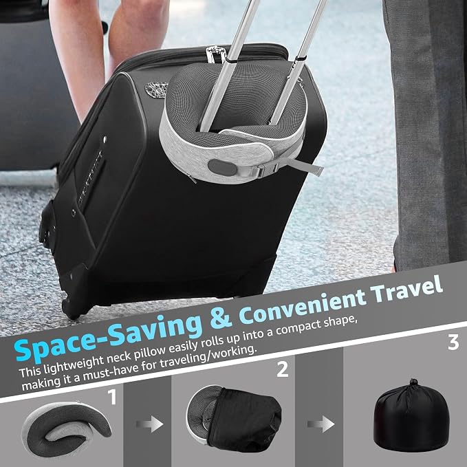 Memory Foam Travel Neck Pillow | Ergonomic 360 Degree Head Support for Airplane, Car and Office Sleeping, with Breathable Cotton Cover and Carry Bag, Gray-1 - Image 9