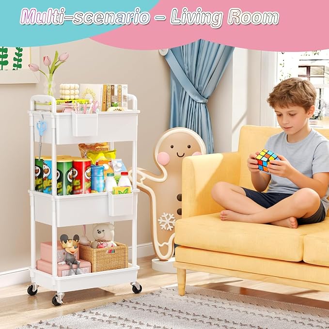 SUNALLY Baby Diaper Caddy Cart,3 Tier Rolling Diaper Cart for Nursery,White | Large Capacity & Easy Assemble Diaper Storage Organizer with Lockable Wheels for Newborn, New Mom, Baby Girl Boy Essentials - Image 6