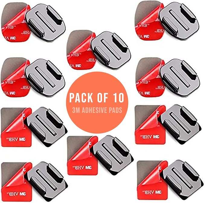 Adhesive Mount Kit Sticky Pads for GoPro Hero 13 12 11 10 9 8 7 6 5 10Pack | Flat & Curved Helmet Mounting attachment Accessories for Go Pro DJI Osmo Insta360 AKASO & Other Action Cameras - Image 2