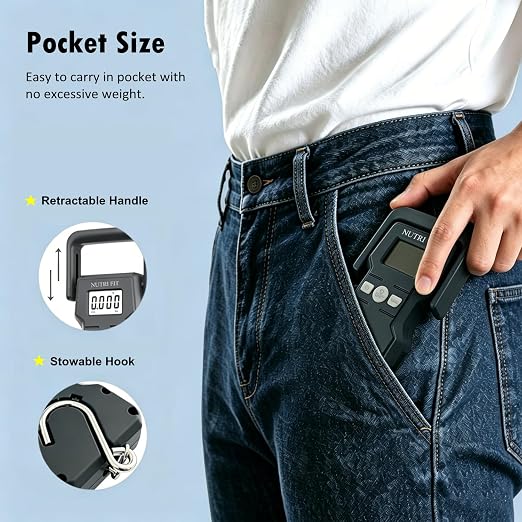 Luggage Weight Scale 110lb Hanging Luggage Scale for Suitcase | 0.1lb Precision, Max 110lb, 3.3ft Tape Measure, Backlit Screen, Lock Data, Large Hook, Ergonomic Grip, Portable Fishing Scale - Image 5