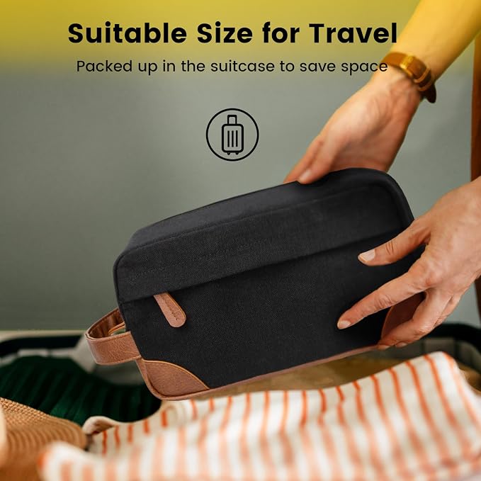 Vorspack Canvas Travel Toiletry Bag for Men, Medium, Black | Water-Resistant Travel Bag for Toiletries, Large Capacity, Organized Compartment, Suitable for Shaving, Grooming, Accessories - Image 7