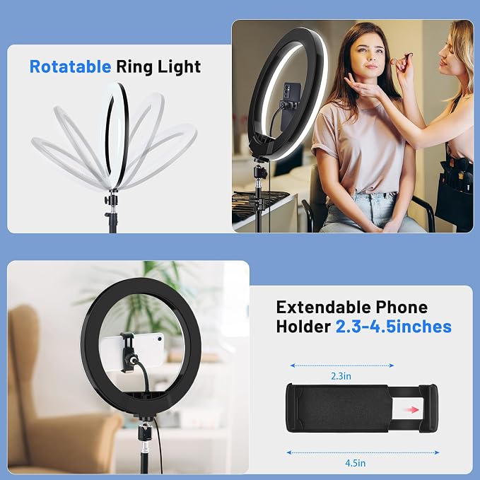  13" Selfie Ring Light with Stand and Phone Holder, 76" Tripod | 96 Lighting Mode, Remote for iPhone &Android LED Halo Light for Photo/iPad Video Recording Vlogging Circle Ringlight Kit - Image 8