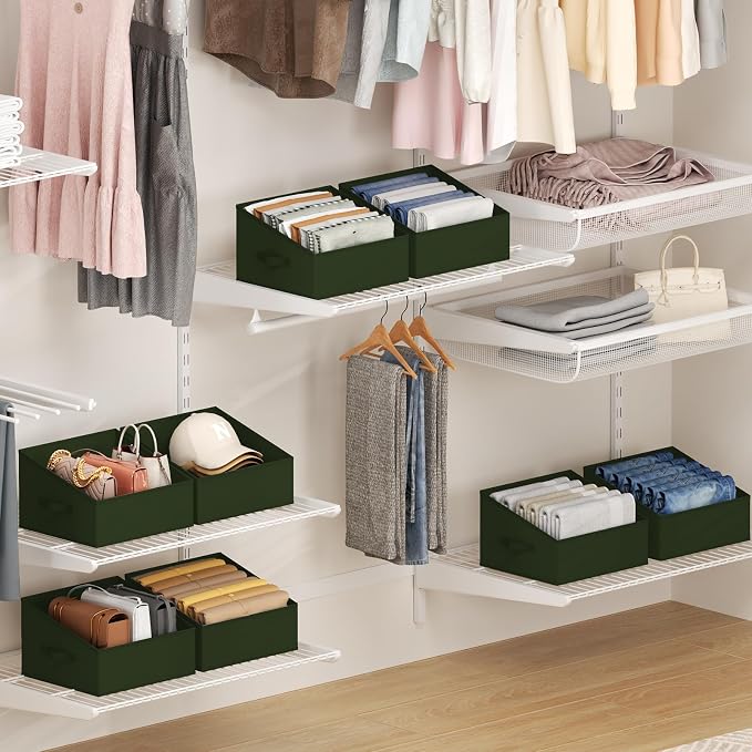 DIMJ Closet Storage Bins 6 Pack - Fabric Trapezoid Closet Organizer Bin, Foldable Storage Baskets for Shelves, Closet Shelf Organizer, Clothing Storage Box for Toys, Books, Towel, Clothes, Green - Image 6