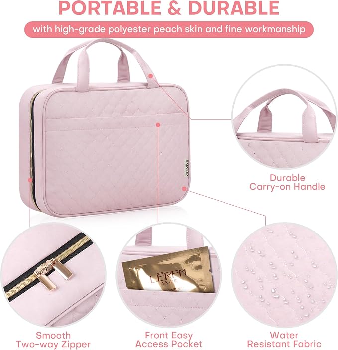 HXLGMD Travel Size Toiletry Bag for Women, Portable Cosmetic Bag with Hanging Hook, Travel Essentials Water-resistant Makeup Organizer for Accessories, Shampoo, Full-size Container, Toiletries - Image 3