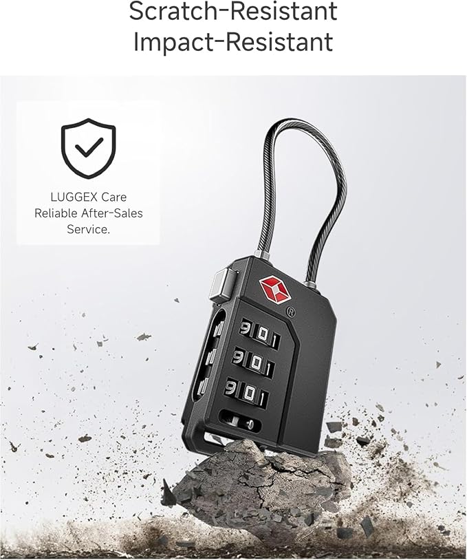 LUGGEX TSA Locks for Luggage, Luggage Locks, Suitcase Locks TSA Approved | Gift Box, Ultra-Light 33g Combination Cable Locks, Easy-Read Dials, Ease of Use & Durable (Black,4 Pack) - Image 4
