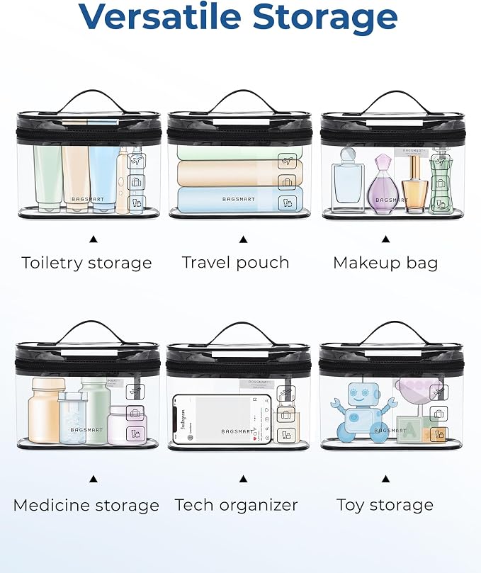 BAGSMART TSA Approved Toiletry Bag, 2 Pack Clear Makeup Cosmetic Bag Organizer, Quart Size Travel Bag for Toiletries, Carry-on Travel Accessories Essentials, Purple-2pcs - Image 5