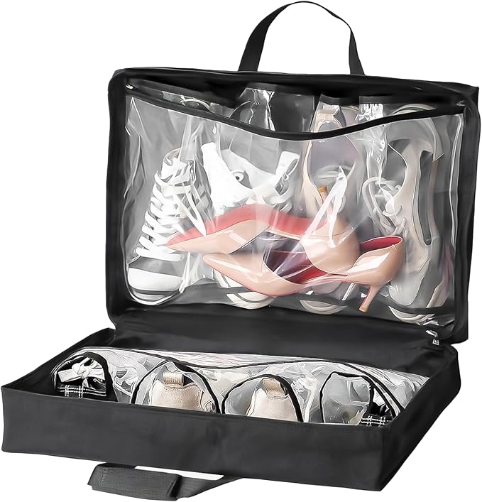 Shoe Bag for Travel with Handle, Travel Shoe Organizer Portable Luggage Shoe Storage Bag, Shoe Bags for Packing in Suitcase (Black) by Hopack