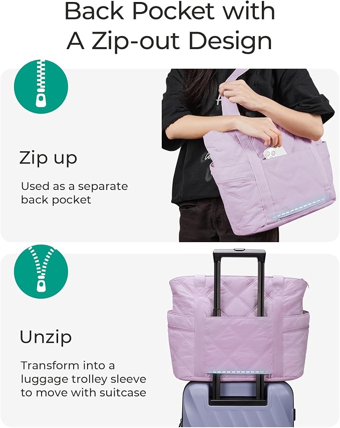 BAGSMART Crush Tote Bag for Women, 20L Puffer Work Tote with Zipper | Quilted Nurse Hospital Bag For Travel College Gym - Image 4