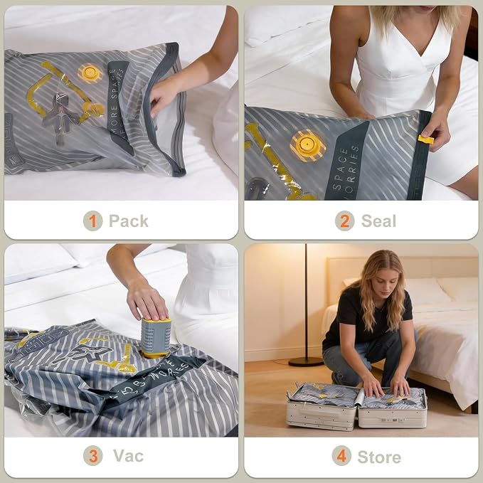 25-Pack Vacuum Bags for Travel with Wireless Rechargeable Pump | Carry-on Size Compression Packing Bags for Luggage & Suitcase, Space Saver for Clothes & Home Seasonal Storage, 3S Vacuum - Image 6