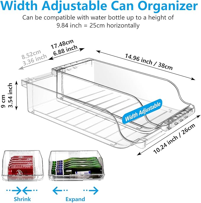 4 Packs Refrigerator Organizers and Storage Width Adjustable Can Organizer for Refrigerator Expandable Soda Can Dispenser for Beer Soda Pop Can Soda Organizer for Fridge Kitchen Pantry Clear - Image 2