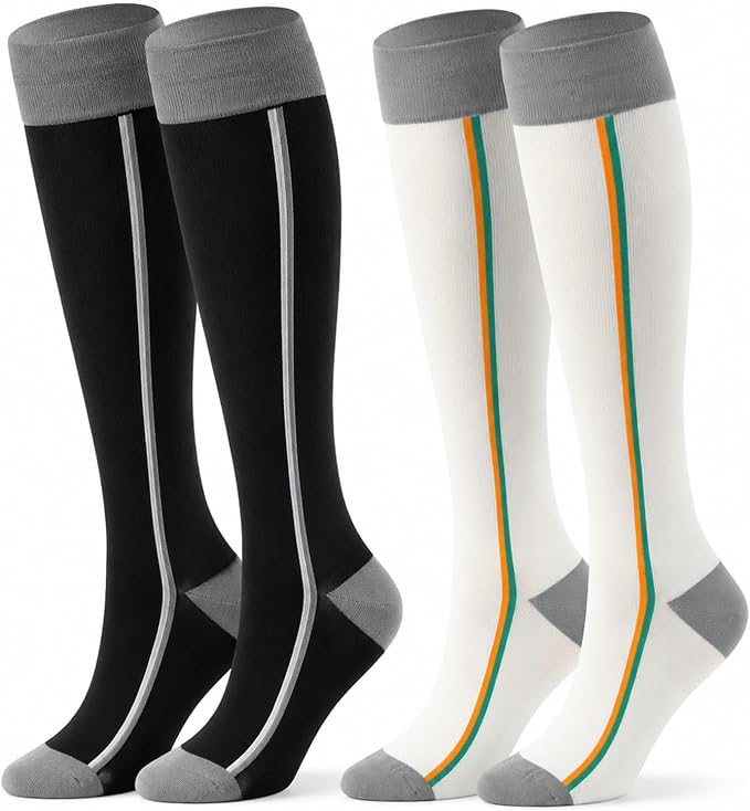 2 Pairs Compression Socks for Women & Men Knee High Nurse Pregnant Cute Medical Running Travel Athletic by Unknown