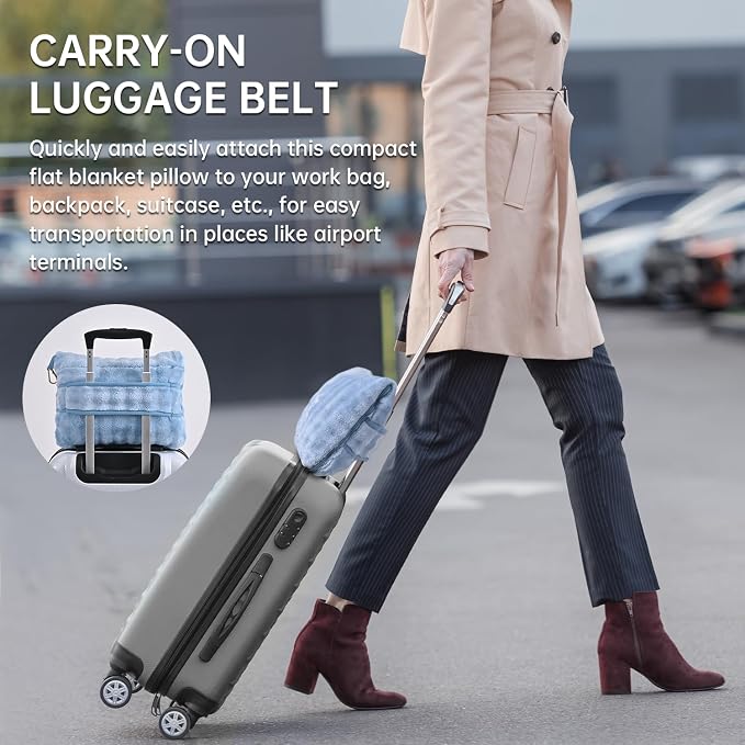 Travel Blanket and Pillow-2-in-1, Ultra-Soft&Compact, One-Piece Airplane Blanket with Hand Luggage Belt and Backpack Clip,Travelers Accessories Gifts, 61x43 Inches (Blue) - Image 4